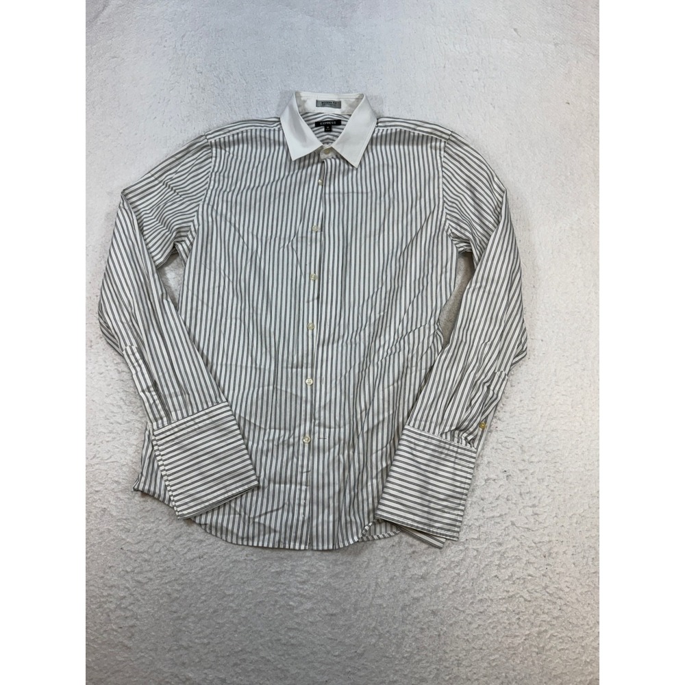 Express Modern Fit Mens Dress Shirt Medium 15-15.5 Grey White Striped L/S